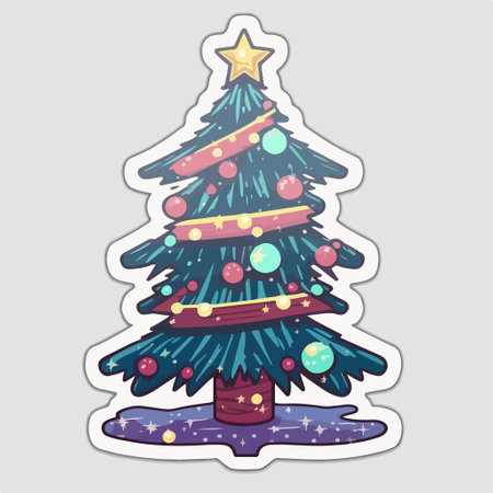 Christmas tree sticker. Vector illustration of a christmas tree with ornaments.のイラスト素材