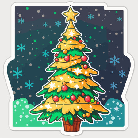 Christmas greeting card with Christmas tree and snowflakes. vector illustration.のイラスト素材