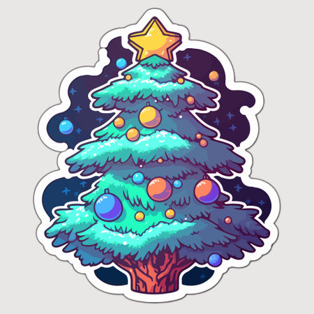 Christmas tree sticker. vector illustration. Sticker, patch, label, stickerのイラスト素材