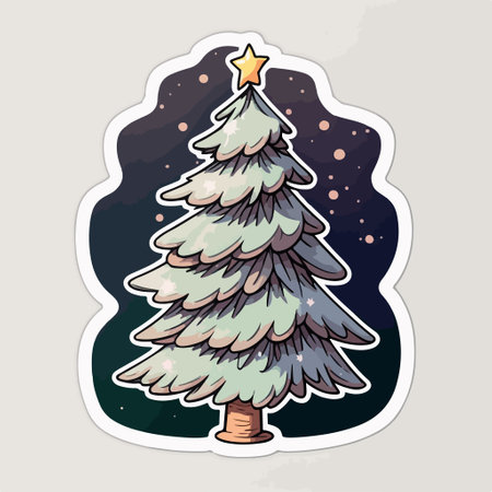 Hand drawn christmas tree sticker. Vector illustration in cartoon style.のイラスト素材
