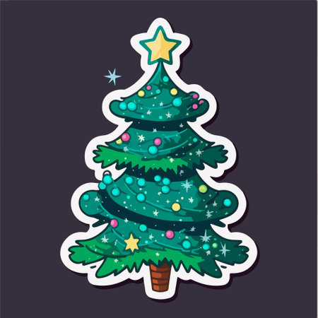 Christmas tree sticker. vector illustration. Isolated on dark background.のイラスト素材