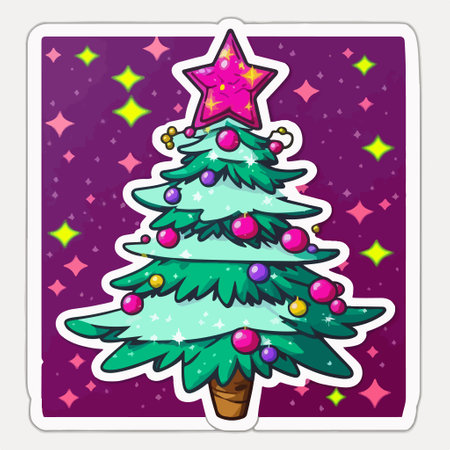 Christmas tree sticker. Cartoon illustration of Christmas tree sticker for web designのイラスト素材