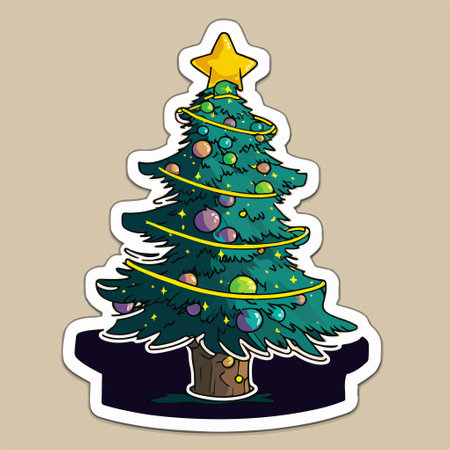 Christmas tree sticker in cartoon style. vector illustration. Eps 10.のイラスト素材