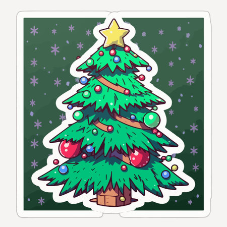 Christmas greeting card with Christmas tree and ornaments. vector illustration.のイラスト素材