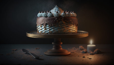 Chocolate cake with cream on a dark background. 3d rendering