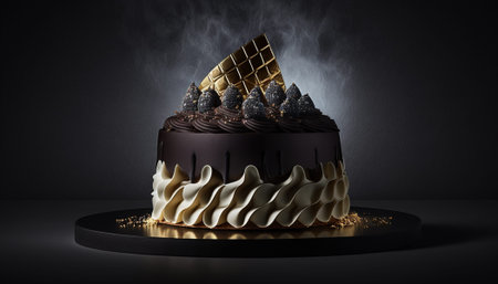 Chocolate cake with cream and chocolate sprinkles. 3d renderingの写真素材