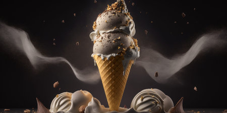 Ice cream in a waffle cone on a black background. 3d rendering