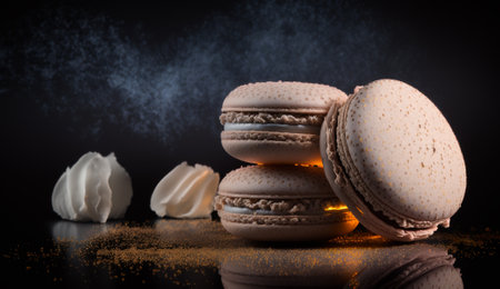 French macaroons on a black background with copy space for textの写真素材