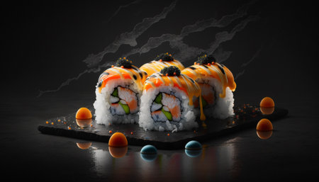 sushi roll on a black background. 3d rendering, eps10の写真素材