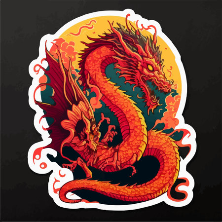 Dragon on a black background. Vector illustration of a Chinese dragon.のイラスト素材