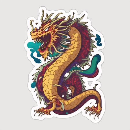 Chinese Dragon Sticker. vector illustration. Isolated on white background.のイラスト素材