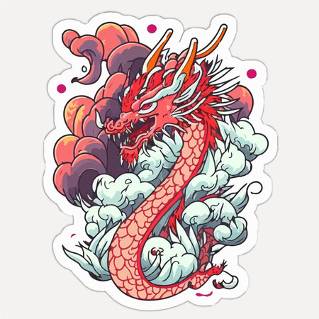 Vector illustration of a red dragon on a white background. Chinese zodiac.のイラスト素材