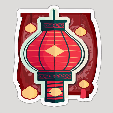 Chinese lantern sticker. Chinese New Year greeting card. vector illustration.のイラスト素材