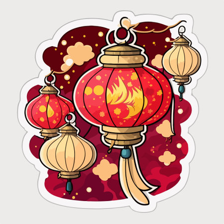 Vector illustration of Chinese lanterns in the shape of a circle.のイラスト素材