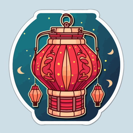 Lantern. Vector illustration in a flat style. Isolated on a blue background.のイラスト素材