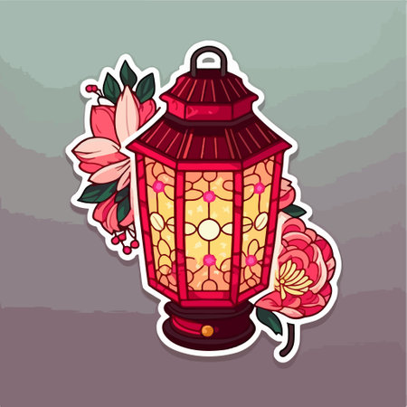 Lantern with floral pattern. Vector illustration in cartoon style.のイラスト素材