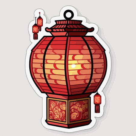 Illustration of a Chinese lantern in the style of a sticker.のイラスト素材
