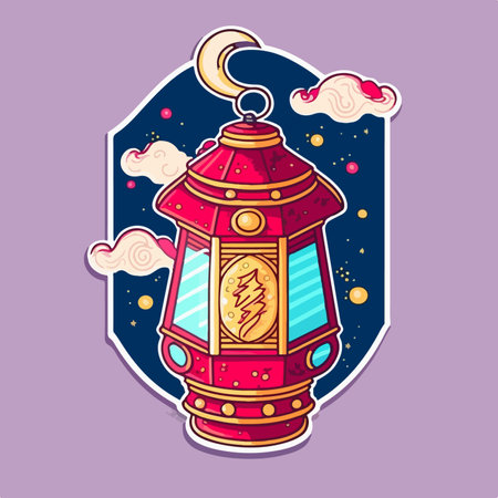 Lantern with moon and stars. Vector illustration in cartoon style.のイラスト素材