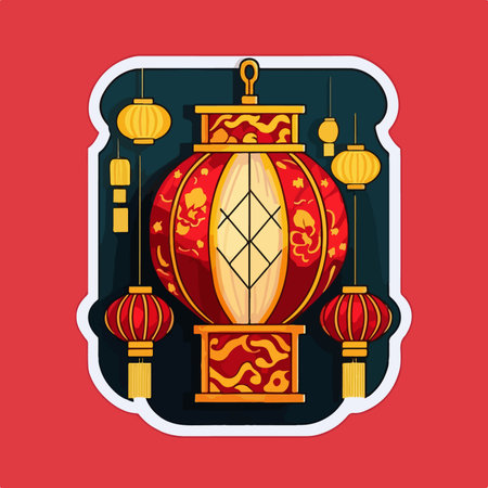 Lantern icon. Vector illustration in flat style on a red background.のイラスト素材