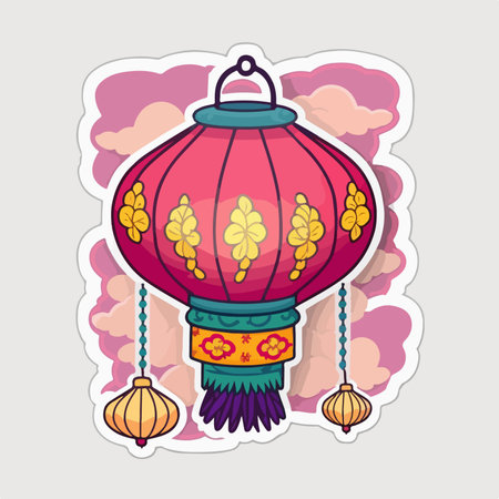 Chinese lantern sticker. Vector illustration in doodle style. Chinese New Year symbol.のイラスト素材