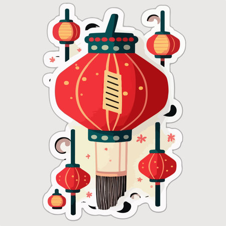 Chinese lantern sticker on white background. Vector illustration in flat style.のイラスト素材