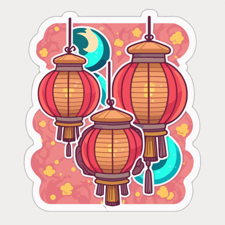 Illustration of Chinese lanterns. Vector illustration in cartoon style.のイラスト素材