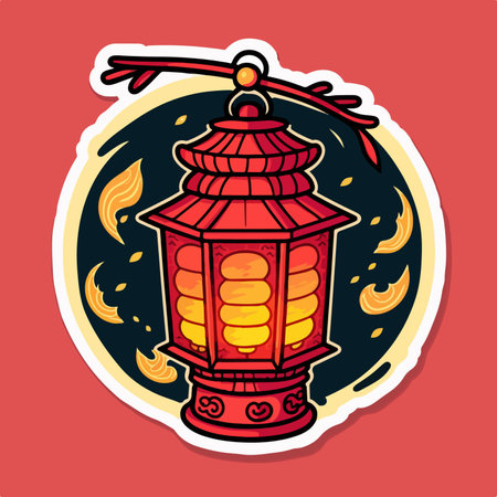 Lantern. Vector illustration of a Chinese lantern on a red background.のイラスト素材