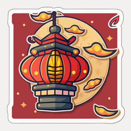 Chinese lantern on the background of the full moon. vector illustration.のイラスト素材