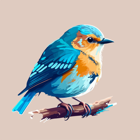 Hand drawn vector illustration of a blue bird sitting on a branch.のイラスト素材