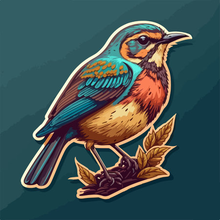 Bird on a branch with leaves. Vector illustration in retro style.のイラスト素材