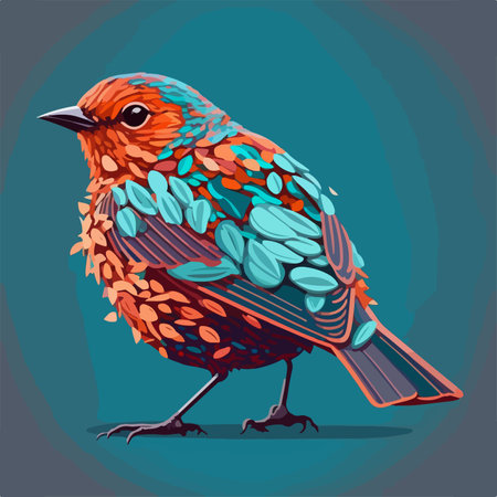 Vector illustration of a red robin on a dark blue background.のイラスト素材