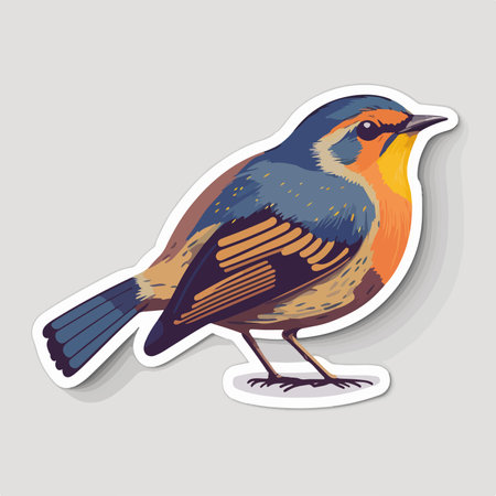 Illustration of a robin on a gray background with a stickerのイラスト素材