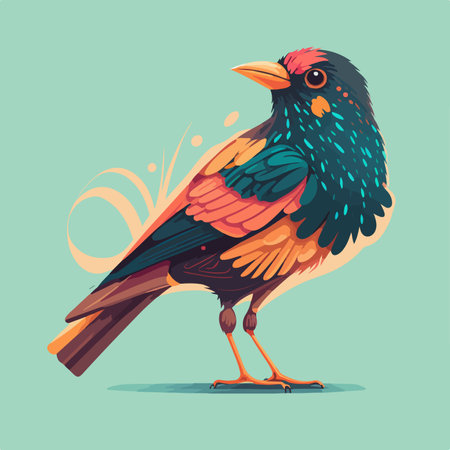 Vector illustration of a bird on a turquoise background. cartoon style.のイラスト素材
