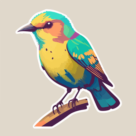 Colorful bird isolated on white background. hand drawn vector illustration.のイラスト素材