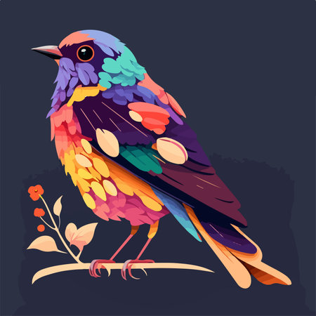 Colorful bird vector illustration. Colorful bird isolated on dark background.のイラスト素材