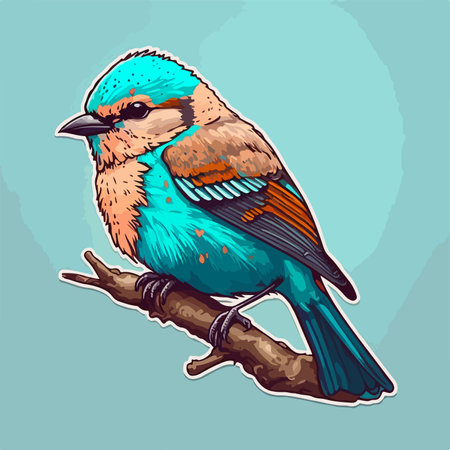 Colorful bird on a branch. Vector illustration in cartoon style.のイラスト素材