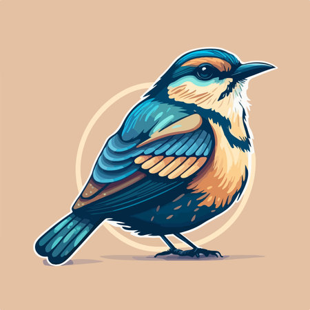 Vector illustration of a beautiful blue bird on a beige background.のイラスト素材