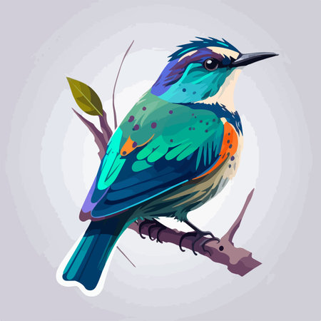 Colorful bird on the branch. Vector illustration in cartoon style.のイラスト素材