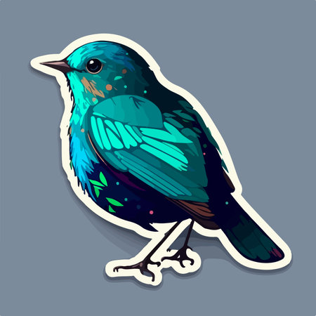 Vector illustration of a blue bird on a gray background with a sticker.のイラスト素材