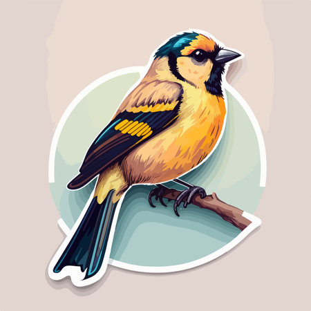 Illustration of a goldfinch on a branch. vector illustration.のイラスト素材
