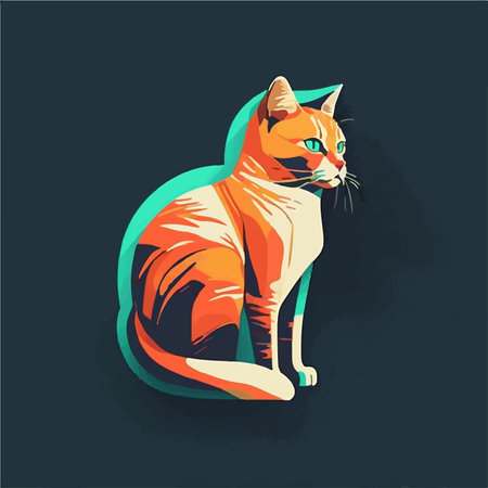 Red cat sitting on a dark background. vector illustration for your designのイラスト素材