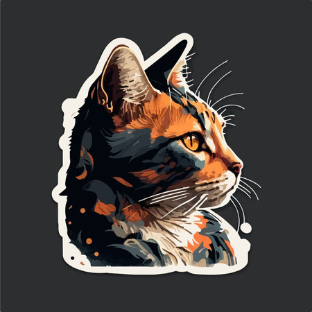 Vector illustration of a cat on a black background. Sticker with a cat.のイラスト素材