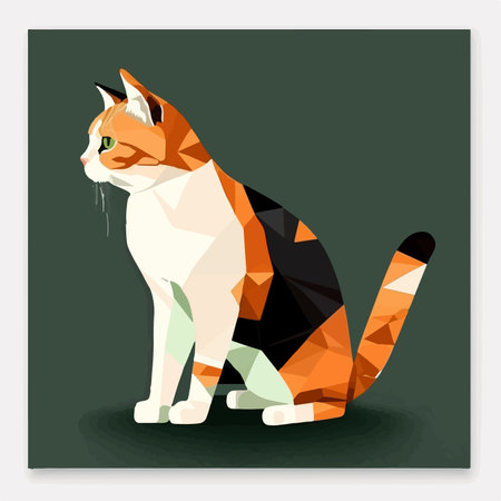 Vector illustration of a cat in a polygonal style on a green backgroundのイラスト素材