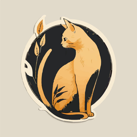 Vector illustration of a cat on a background of a round frame.のイラスト素材