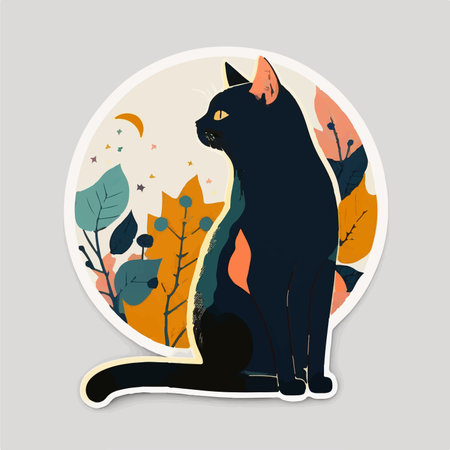 Vector illustration of a black cat on a background of autumn leaves.のイラスト素材