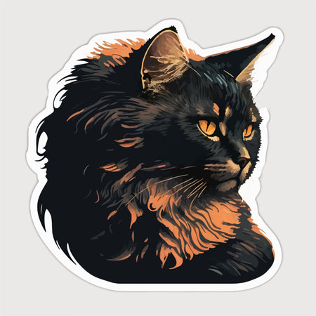 Portrait of a beautiful black cat with orange eyes. vector illustration.のイラスト素材