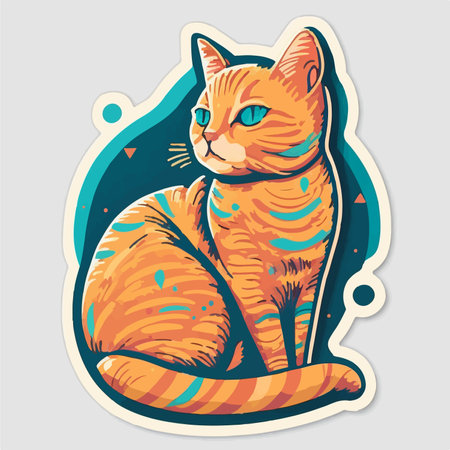 Vector illustration of a cute orange cat sitting on a blue background.のイラスト素材