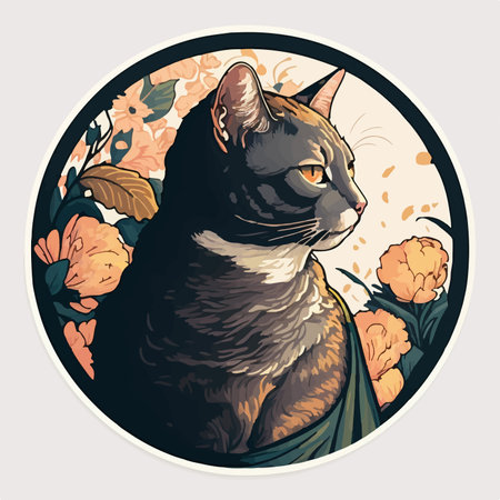 Portrait of a cat in a round frame. vector illustration.のイラスト素材