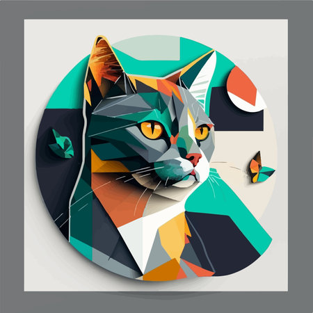 Vector illustration of a cat in a circle. geometric background.のイラスト素材