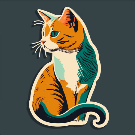 Vector illustration of a cat with a long tail in a flat styleのイラスト素材